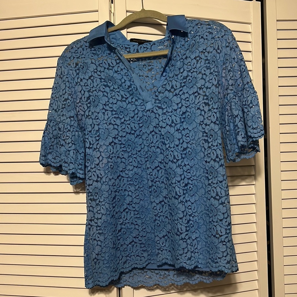 Blue lace polo blouse